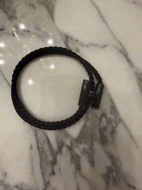 Hermes Black Braided Leather Double Wrap Bracelet